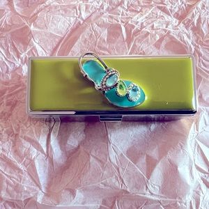 Fashionable Lipstick Case Holder with Mirror - Faux Rhinestone Shoe Design